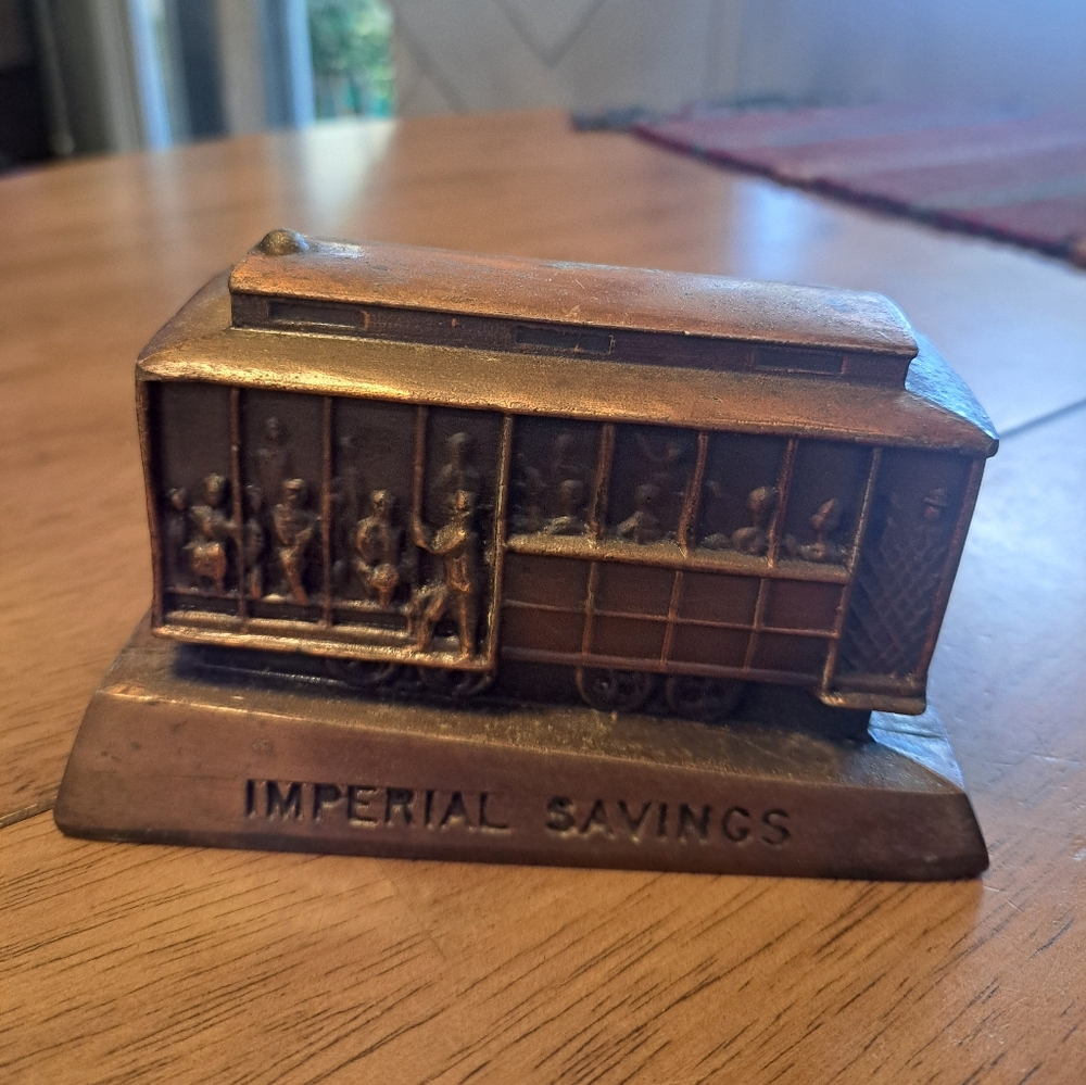Vtg Cable Car Imperial Savings Cable Car Coin Bank No Key